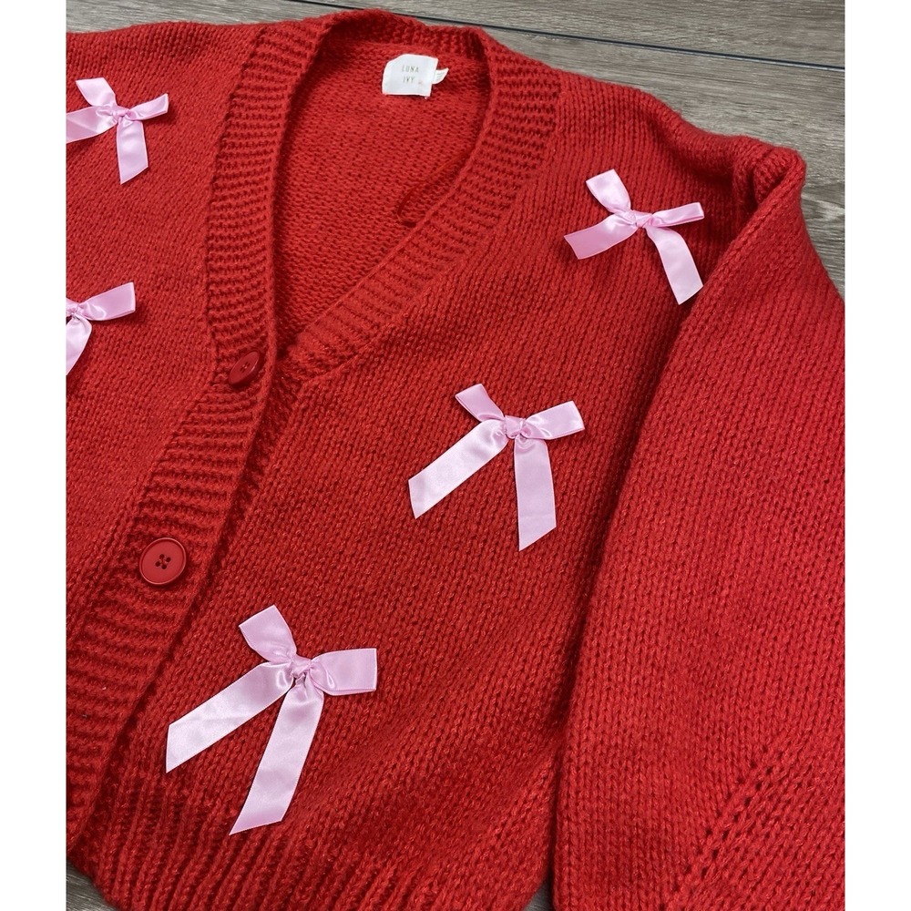Luna Ivy Women's Anthropologie Long‎ Sleeve Knit Bow Sweater Red Size XS